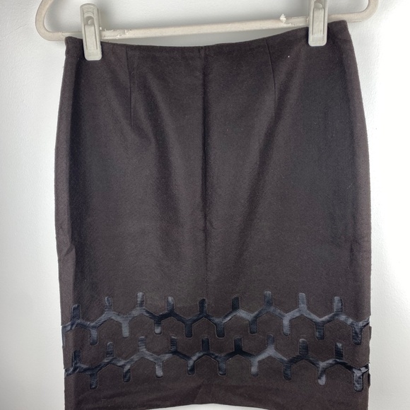 W BY WORTH BROWN WOOL PENCIL SKIRT WITH FAUX SNAKE LEATHER DETAILS US 4 - Picture 5 of 7